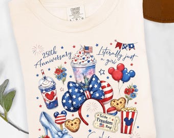 Camiseta personalizada para niña del 4 de julio de Disneyland Comfort Colors®, camiseta vintage del 250 aniversario de Estados Unidos de Disney, camiseta para viaje patriótico a WDW