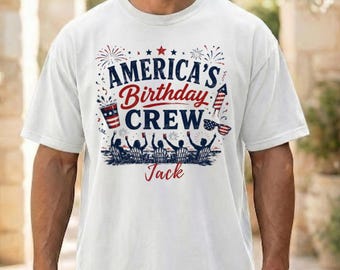 Camiseta personalizada del equipo del cumpleaños de Estados Unidos, camiseta de fuegos artificiales del 4 de julio, regalo del 250 aniversario de Estados Unidos, camiseta vintage de grupo de EE. UU., camiseta Comfort Color