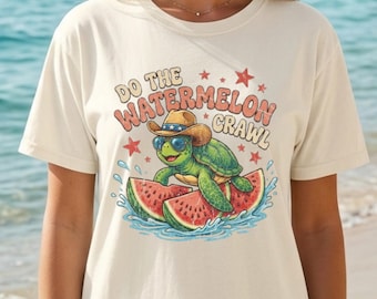 Camiseta vintage Comfort Colors® Do The Watermelon Crawl, camiseta de tortuga playera de verano, linda camiseta de sandía, camiseta gráfica del mes de la sandía de verano,