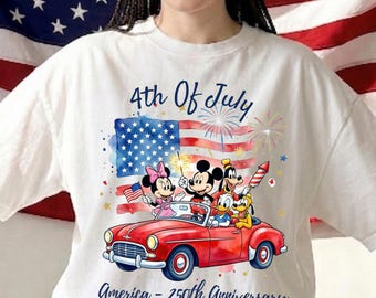 Camiseta personalizada retro estadounidense del 250 aniversario de Mickey, Minnie y sus amigos, camiseta patriótica de Disney Friends, camiseta vintage de fuegos artificiales de EE. UU.