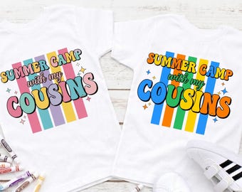 Camiseta Comfort Colors® Campamento de verano con mis primos, camisetas a juego para reuniones familiares para niños, vacaciones de primos, nuevas camisetas para primos, camiseta de playa