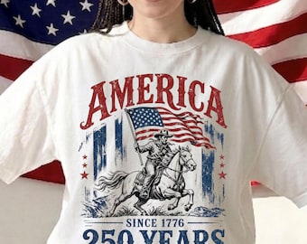 Camiseta Comfort Colors® USA 250 Aniversario de Estados Unidos, Regalo Camiseta 250 Años, Camiseta 4 de Julio, Camiseta Bandera de EE. UU. con Vaquero, Camiseta Desde 1776 de Estados Unidos