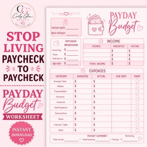 Paycheck Budget Planner Printable | Payday Budget Template | Monthly Budget Worksheet PDF