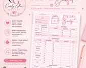 Payday Budget Template | Pink Paycheck Tracker, Financial Planning PDF