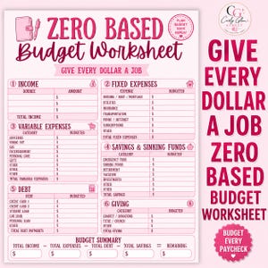 Foglio di lavoro per il budget a base zero / Pianificatore di budget mensile / Modello di budget stampabile / Strumento di monitoraggio delle finanze personali
