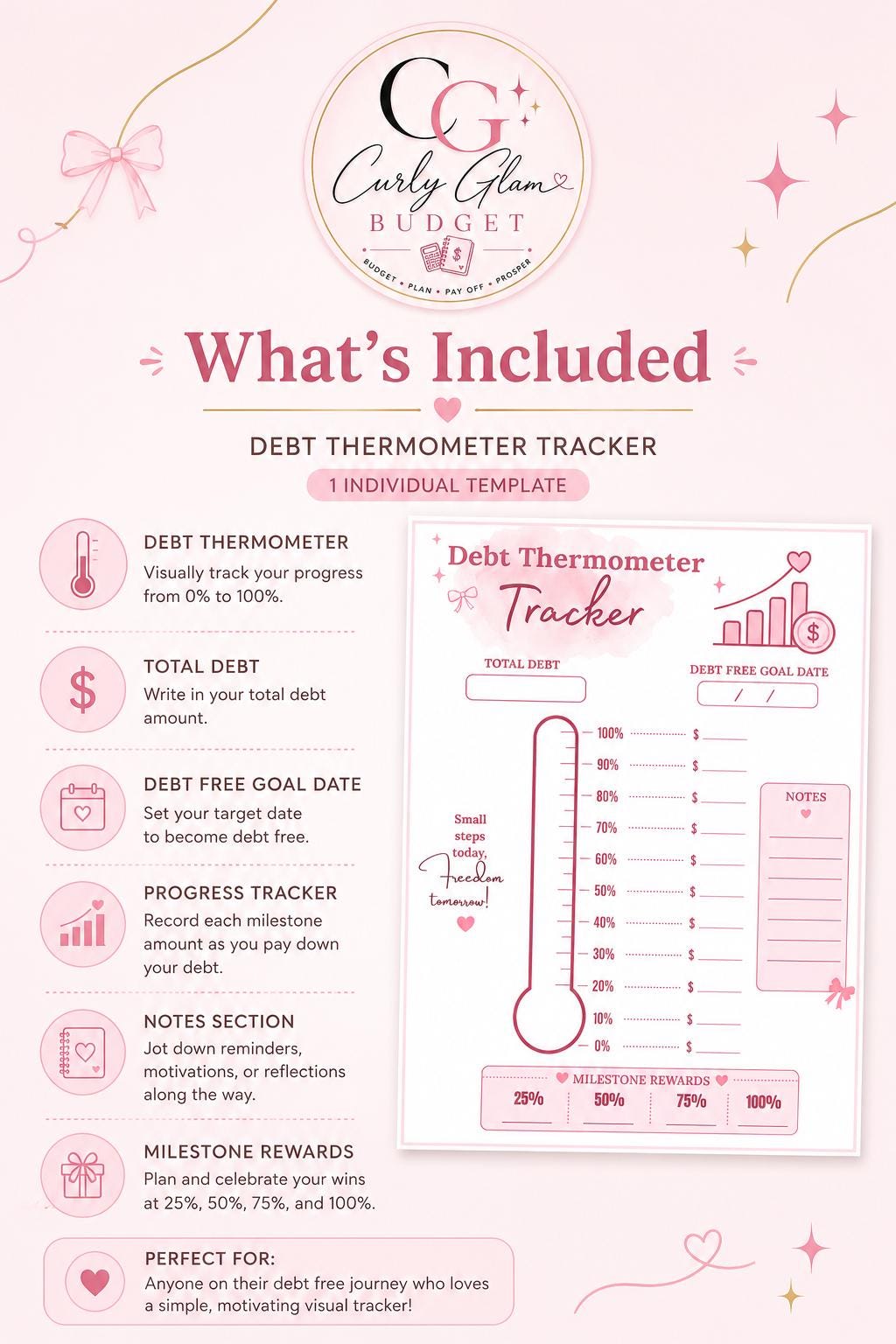 Pink Debt Thermometer Tracker Printable | Debt Payoff Tracker PDF ...