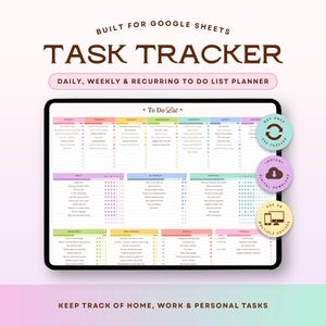To Do List Planner Google Sheets Task Organizer Daily Weekly Monthly Checklist Productivity Spreadsheet Template