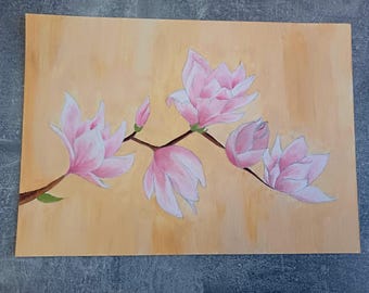 Wandbild Leinwandbild handgemalt mit Ölfarben Magnolien