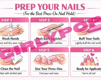 Nail prep card. Downloadable/Printablee For Press on Nail Business.