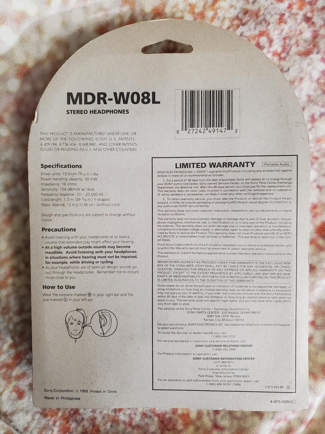 Sony Walkman Stereo Headphones / Digital Mega Bass MDR-WO8L New Sealed, foto 2 di 2
