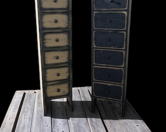 6 Drawer Chest, Tall Primitive Pine Storage Cabinet, Rustic Country Dresser