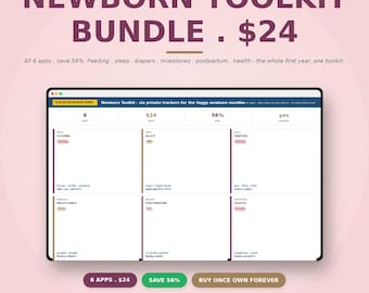 Kit para recién nacidos: 6 aplicaciones web para alimentación, sueño, pañales y salud (descarga digital)