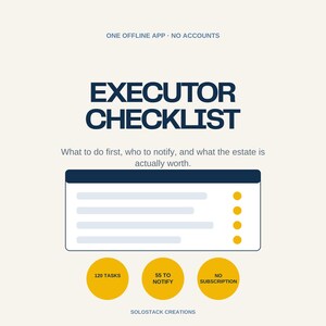 Executor Checklist Web App | After Death Organizer, 120 Tasks, Death Notification Tracker, Estate Inventory & Expenses | Download
