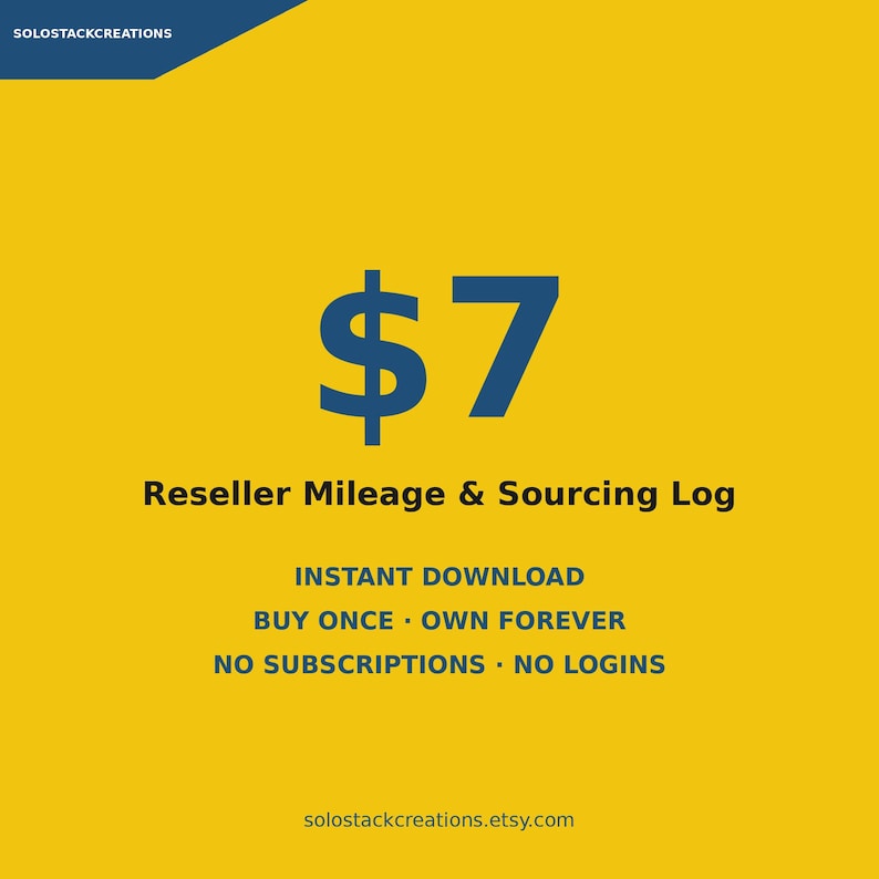 Reseller Mileage & Sourcing Log | 2026 IRS Rate 72.5c/mi | Thrift ...