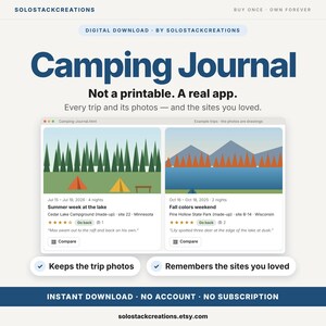 Camping Journal App & Camping Log Book: Campsite Log, Camping Memory Book with Photos, Camping Diary, Family Camping Trip Journal