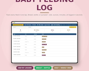 Aplicación web para registrar la alimentación del bebé / Seguimiento de la lactancia materna, biberón y alimentos sólidos (sin suscripción)