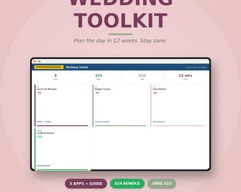 Kit de herramientas para la planificación de bodas: Lista de invitados, presupuesto y cronograma del día (descarga instantánea)