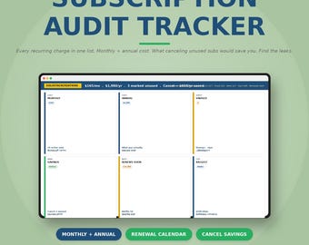Aplicación web para el seguimiento de auditorías de suscripciones / Encuentra suscripciones no utilizadas, calendario de renovaciones (descarga instantánea)