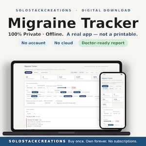 Migraine Tracker App: Private Offline Headache Diary, Doctor Report (Digital Download)