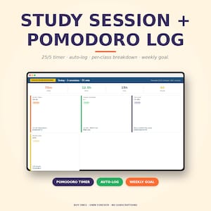 Study Session and Pomodoro Log Web App | Built-In Timer, Auto-Log, Per-Class Stats | No Subscription