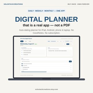 All in One Digital Planner Web App | Daily Weekly Monthly Views | Auto Dated Planner for Android iPad Phone Laptop | Works Offline Forever