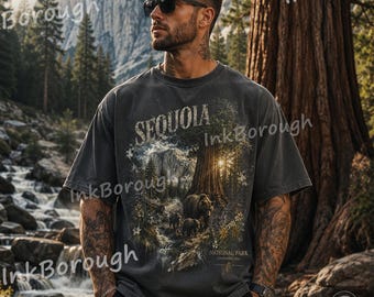 Sequoia National Park Vintage Graphic T-Shirt: Retro Bear Scene Comfort Colors Tee