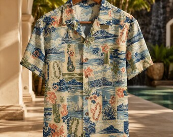 Palm Diamond Head Hawaiian Shirt, Handmade Cotton Aloha Beach Shirt