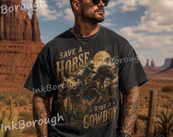 Save a Horse Ride a Cowboy Graphic T-Shirt: Vintage 90s Western Rodeo Tee (Comfort Colors®)