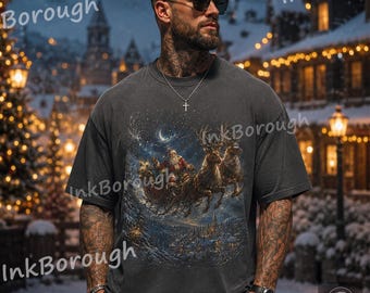 Retro Santa Sleigh Christmas Sweatshirt – Vintage 90s Rustic Holiday Pullover Unisex Comfort Colors® Shirt