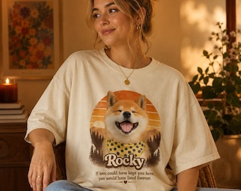 Custom Pet Portrait Shirt, Retro Sunset Dog or Cat Tee, Personalized Pet Photo Gift