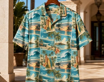 Vintage Van Life Hawaiian Shirt, Retro Surf Beach Camp Shirt