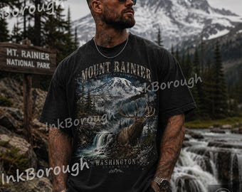Mount Rainier National Park Sweatshirt: Vintage Washington Deer Graphic Tee Unisex Comfort Colors® Shirt