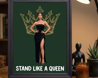 Stand Like A Queen Emerald Green Fashion Woman Crown Wall Art Print