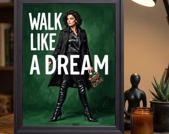 Walk Like A Dream Emerald Green Fashion Woman Wall Art Print