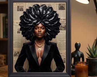 Glam African American Woman Wall Print, Retro Fashion Home Decor