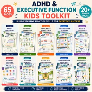 ADHD Kids Executive Functioning Printables, ADHD Children Behavior Chart, Visual Schedule, Calm Down Tools, Routine Checklist, Reward System