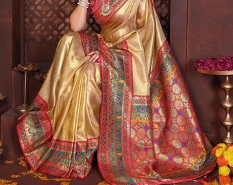 Banarasi Silk Zari Woven Saree:, Traditional Indian Festive Party Wear Saree For Women, Sari