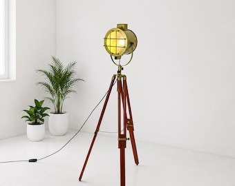 Marine-statieflamp antieke stijl | Houten verstelbare vloerspot voor woondecoratie