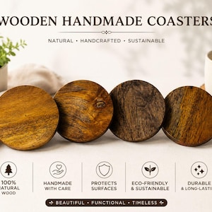 Set di 4 sottobicchieri in legno fatti a mano / Sottobicchieri rustici in legno per tazze / Sottobicchieri naturali per bevande per casa e ufficio