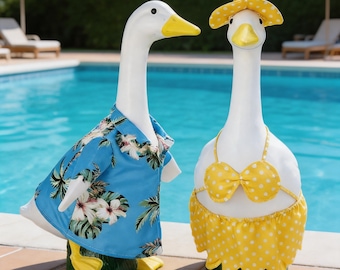23" Porch Goose Summer Outfit - Hawaiian Shirt & Bikini Dress Set, Cute Lawn Goose Clothes for Outdoor Decor, Funny Housewarming Gift