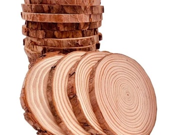 Round Unfinished Wood Slice Pine Drink Coasters Set 1cm thick 4 pcs. - FREE SHIPPING!