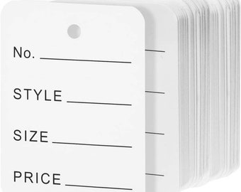 Garment Retail Non-Perforated Tags, Style, Size, Price - FREE SHIPPING!
