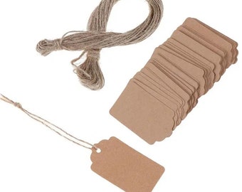 Kraft Paper Retail Blank Medium Scalloped Garment Tags w/ Twine - FREE SHIPPING!