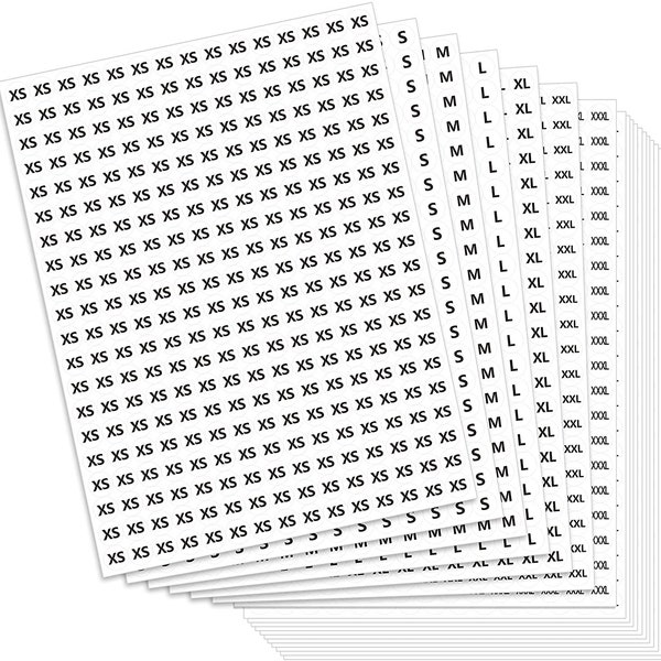 2100 - 1/2" Size Labels on Sheets - XS, S, M, L, XL, 2L and 3X - FREE Shipping!