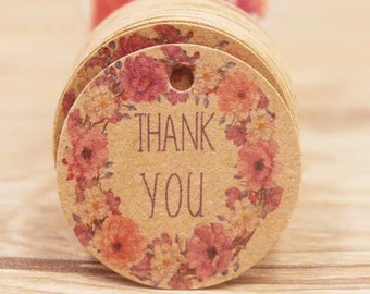 Kraft Paper Round Floral Design Thank You Garment Tags Apparel - FREE SHIPPING!