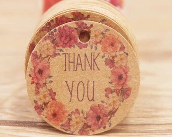 Kraft Paper Round Floral Design Thank You Garment Tags Apparel - FREE SHIPPING!