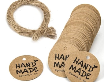 Kraft Paper "Hand Made Especially For You" Garment Retail Tags w/ Twine for T-shirts, Apparel FREE SHIPPING!