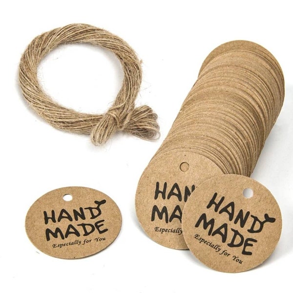 Kraft Paper Tags "Hand Made Especially For You" w/ Twine for T-shirts, Apparel FREE SHIPPING!