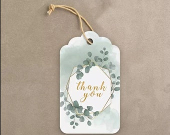 Thank You w/ Green Leaves Hang Tags w/ Twine - FREE SHIPPING!