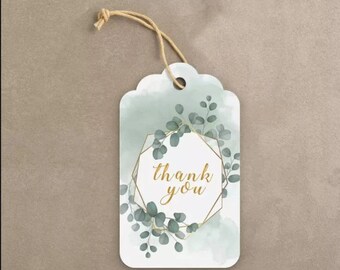 Thank You w/ Green Leaves Medium Hang Tags w/ Twine - FREE SHIPPING!